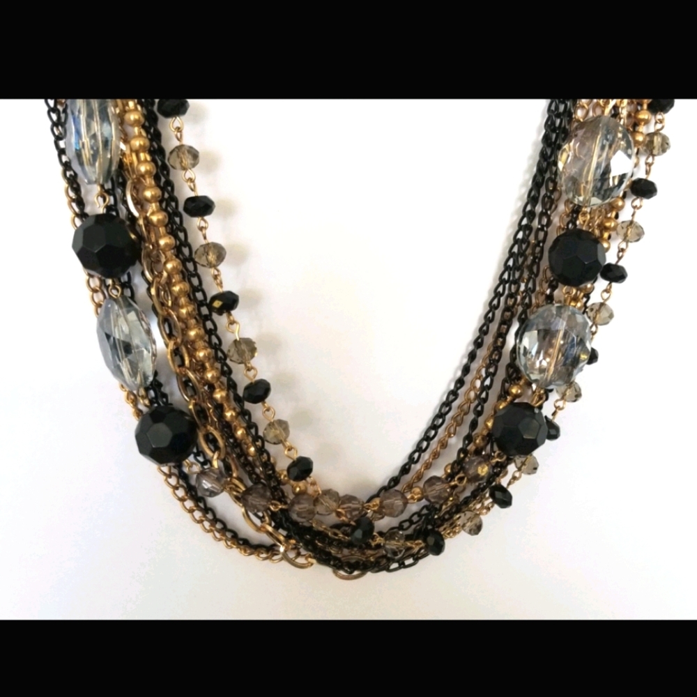 Statement Necklace multi layered beads black gold - Picture 2 of 6